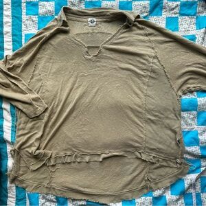 We the Free Linen & Cotton Olive Green Women's Distressed Top